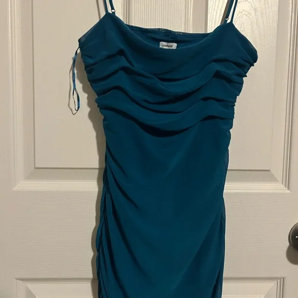 Garage Blue Ruched Mini Dress - Picture 2 of 6